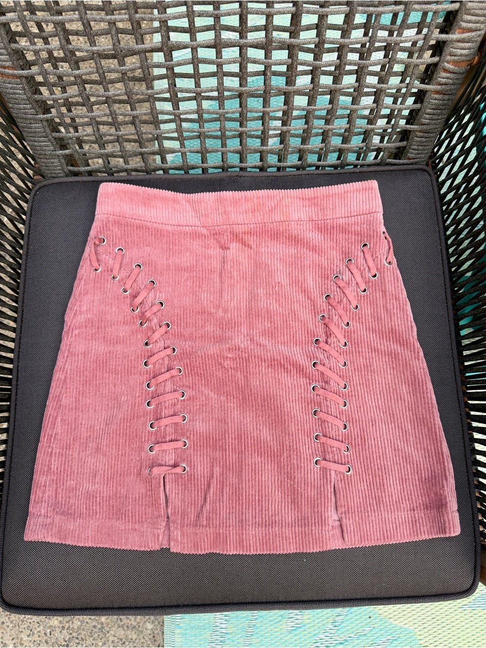 Rose Pink Corduroy Lace-Up Mini Skirt
